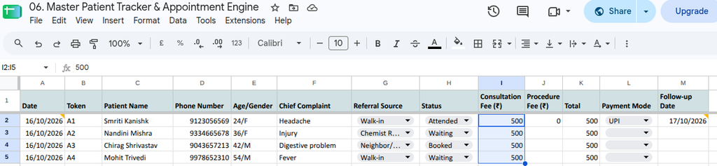 Fully Formatted - Ready-to-Use Patient Appointment Tracker Sheet
